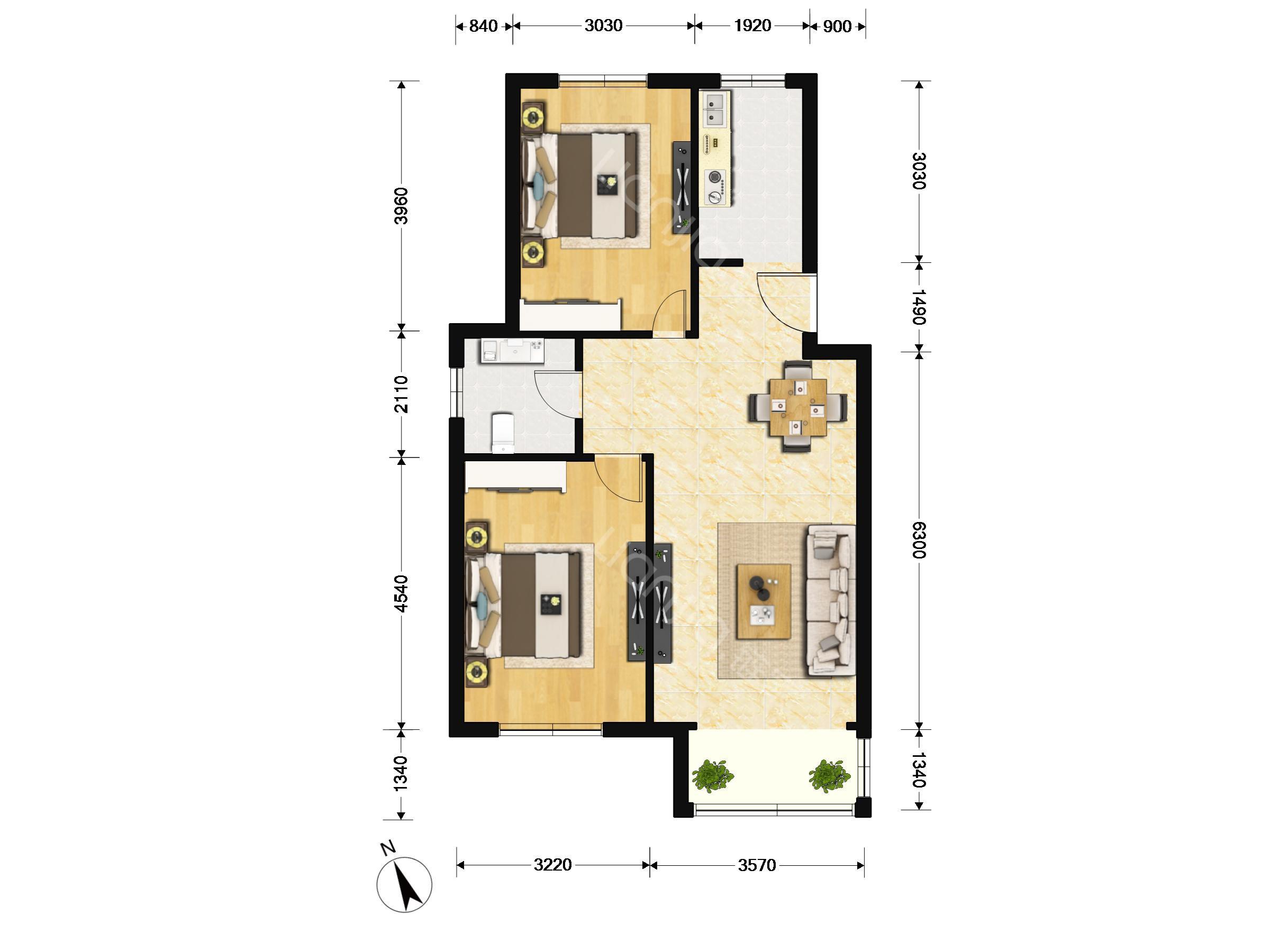 新南家园,南北通,简约二室,低楼层
