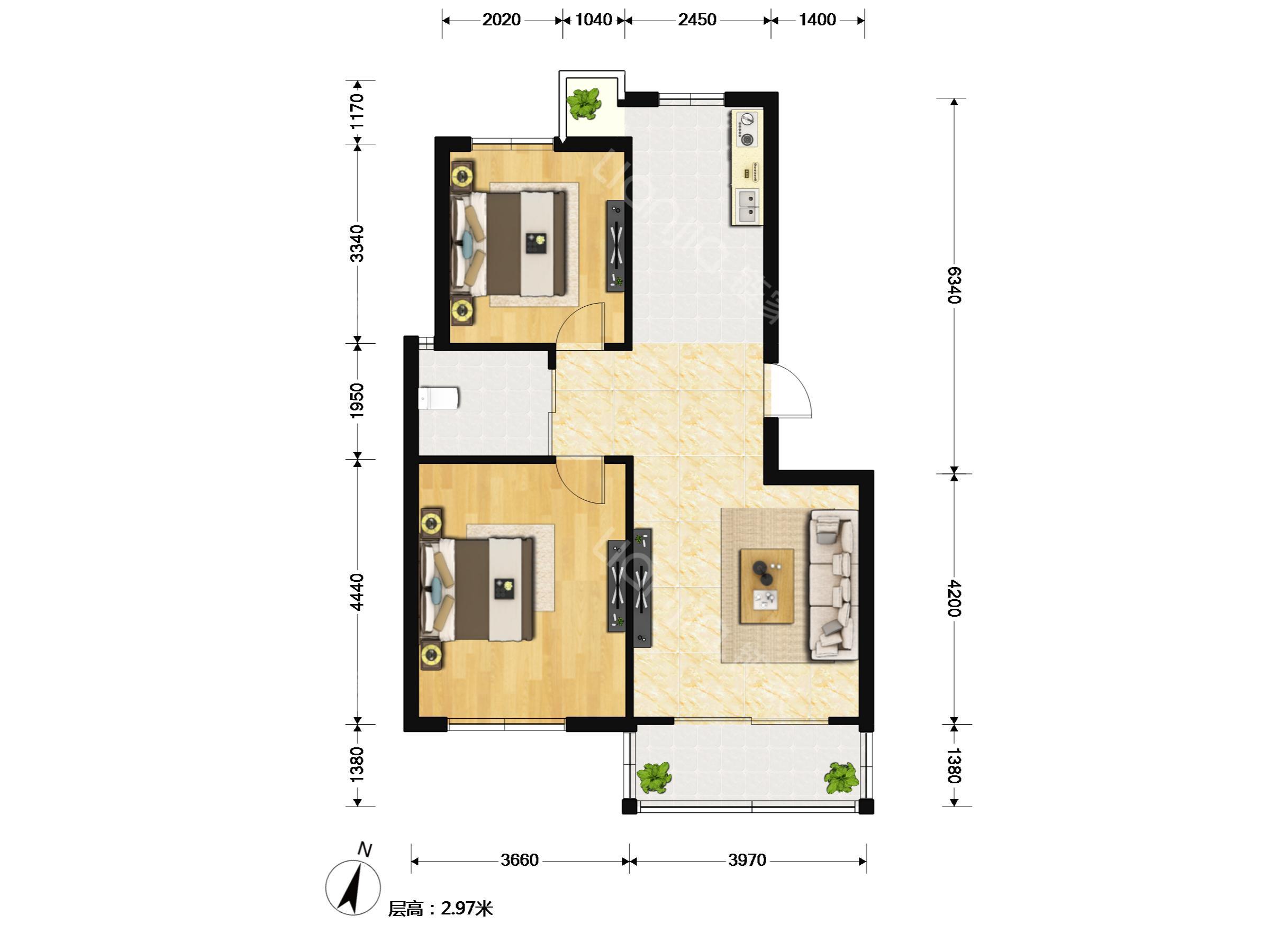 南北户型,采光好,高清实拍,2室2厅 _上海阳城租房推荐-链家网上海站