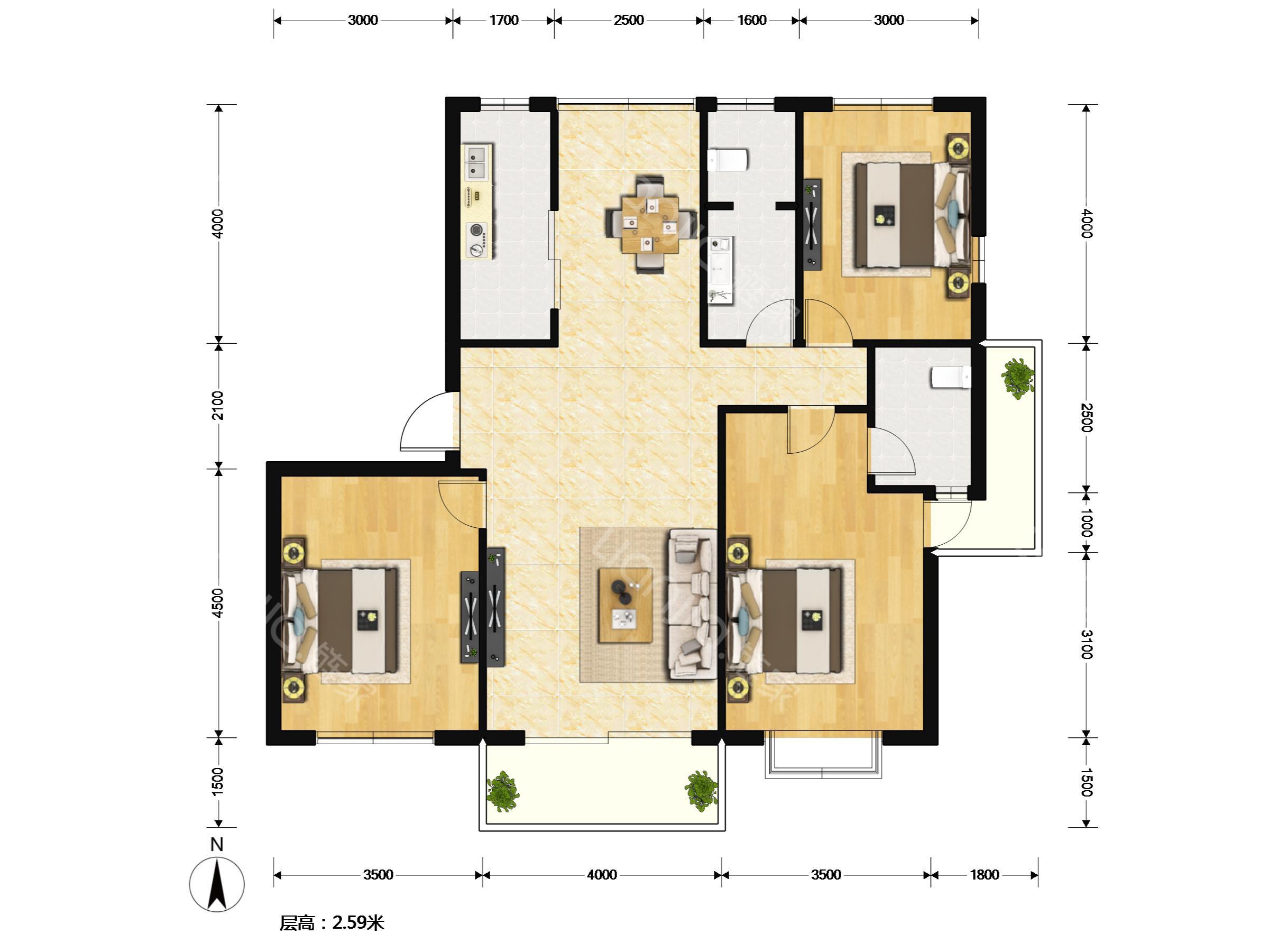海德名园,南北通,3房出租,低区出入方便